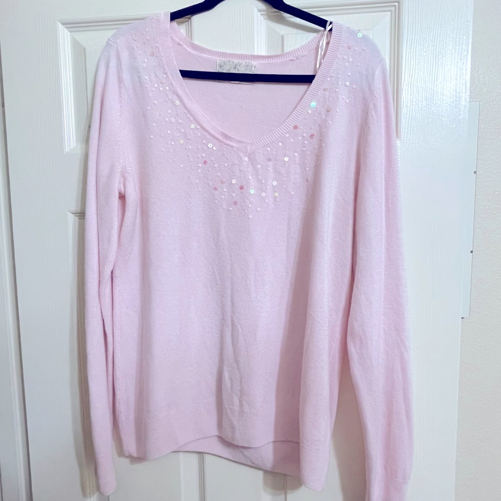 Debbie Morgan soft pink sparkly sweater size xl
